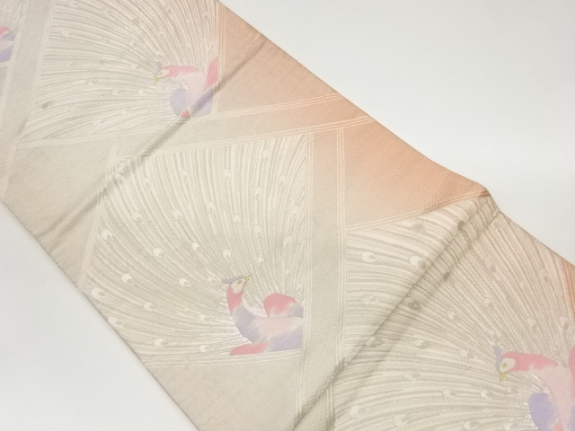 菱に孔雀模様織出し暈し袋帯